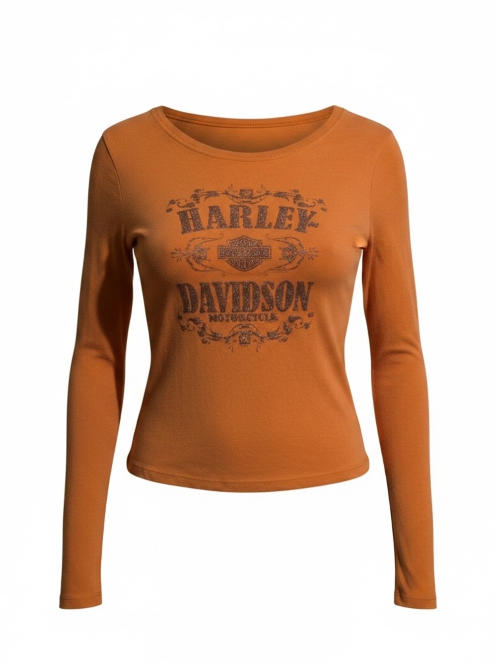 Harley-Davidson Orange Long Sleeve Glitter Logo Tee